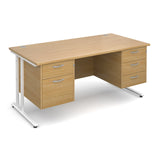 Maestro25 WH Straight desks with 2 and 3 drawer pedestal