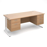 Maestro25 WH Straight desks with 2 and 3 drawer pedestal