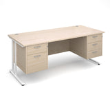 Maestro25 WH Straight desks with 2 and 3 drawer pedestal