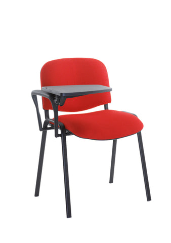 Conference & meeting seating  Fabric black frame stacking chair with writing tablet