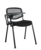 Conference & meeting seating  Black mesh stacking chair with writing tablet
