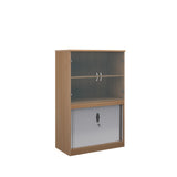 Combination units 1600mm high system combination bookcase with horizontal tambour and glass doors