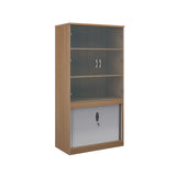 Combination units 2000mm high system combination bookcase with horizontal tambour and glass doors