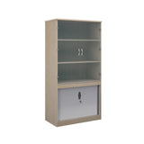 Systems storage combination bookcase with horizontal tambour and glass doors