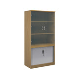 Systems storage combination bookcase with horizontal tambour and glass doors